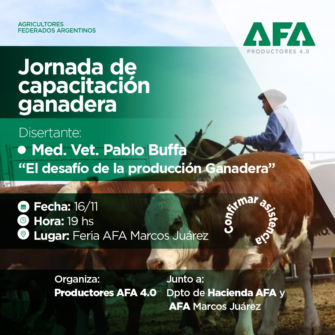 Productores AFA 4.0 invita a la primera "Jornada de Capacitación Ganadera"