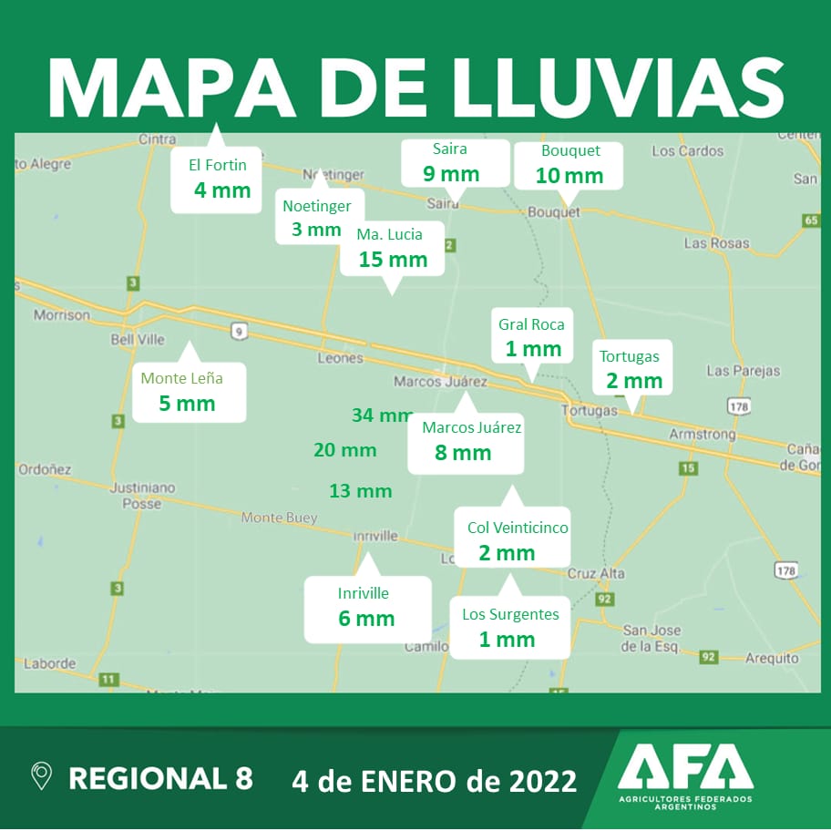 Escasos milímetros en el departamento Marcos Juárez