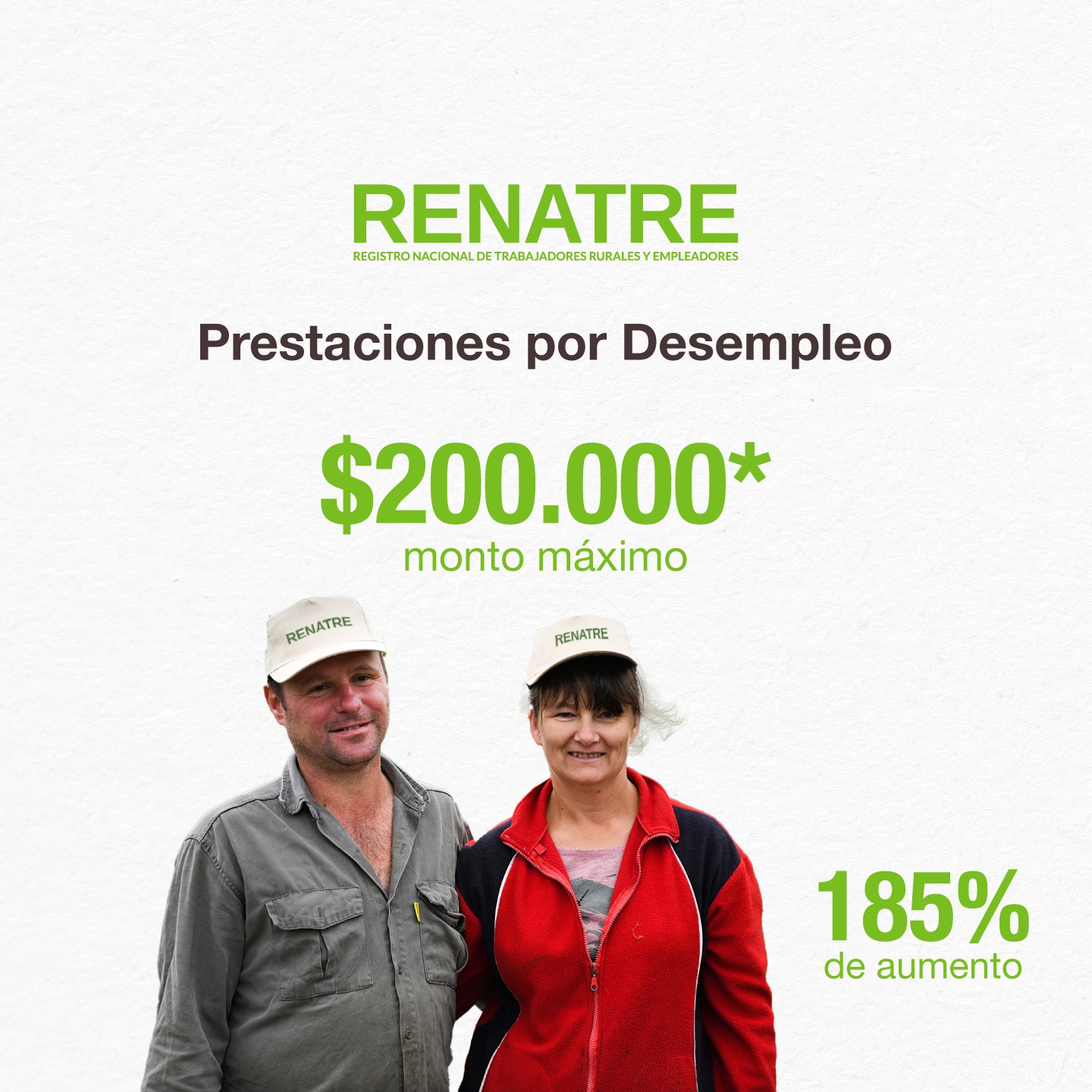 El RENATRE aumentó 185% la Prestación por Desempleo para trabajadores rurales durante 2024