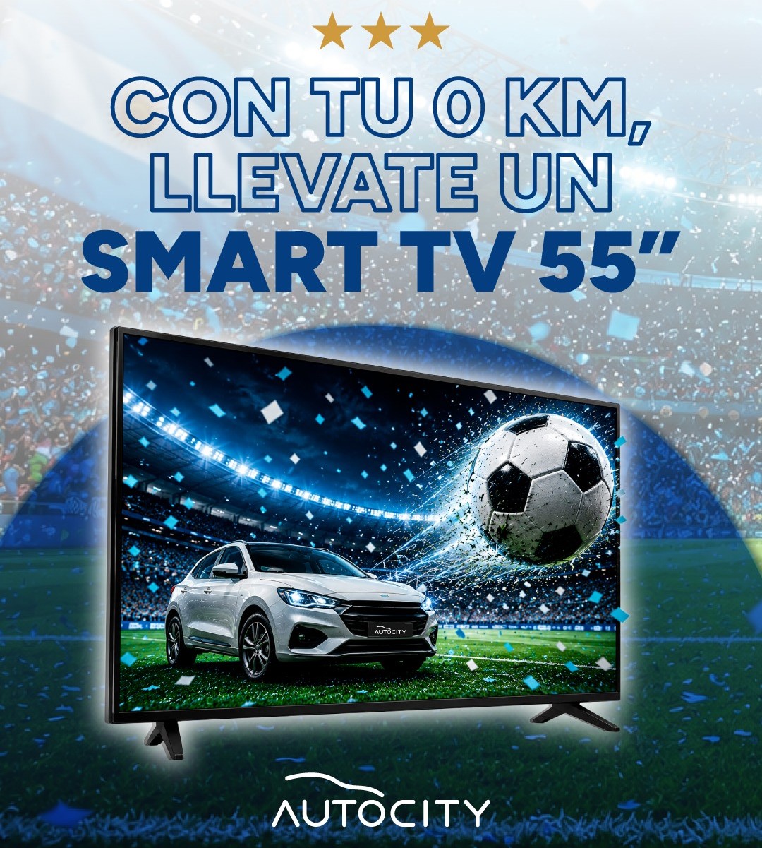 Autocity sale a la cancha: comprá un 0 km y llevate un Smart TV de 55”